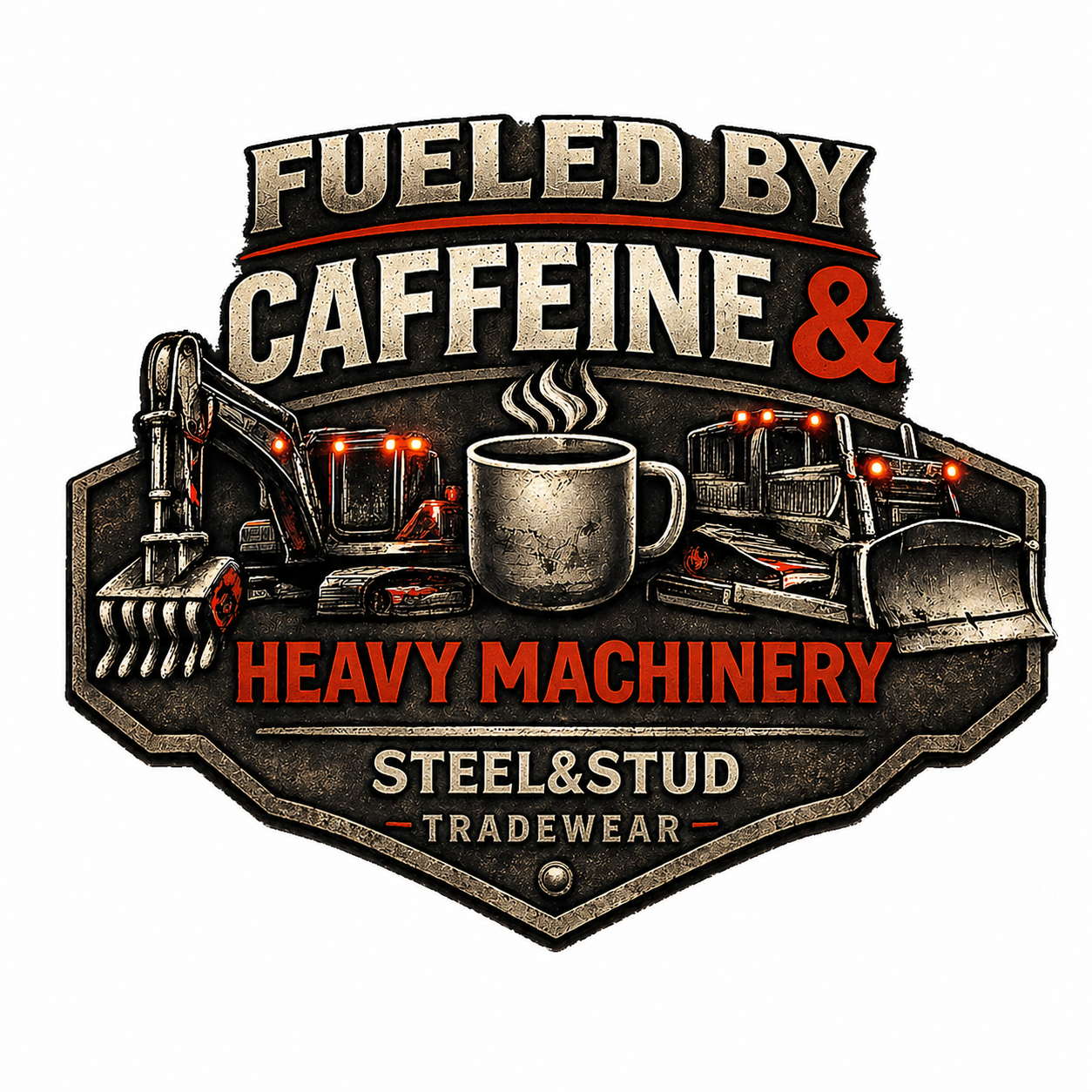 Fueled By Caffeine & Heavy Machinery product design